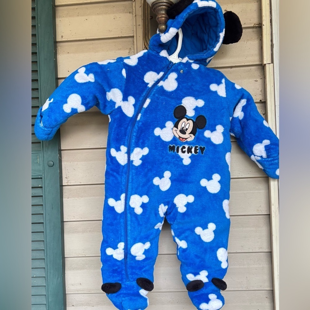 Disney Mickey Mouse Blue and White Kids Footie - Picture 2 of 12